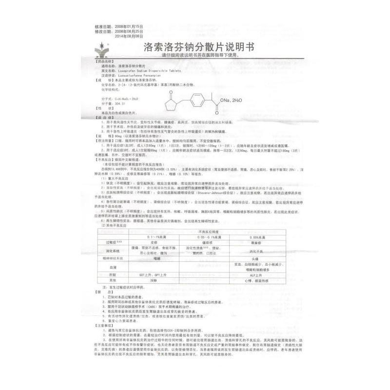 洛索洛芬鈉分散片